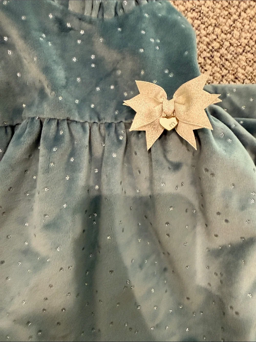 Mayoral Teal Velvet Dress with Sparkle Detail